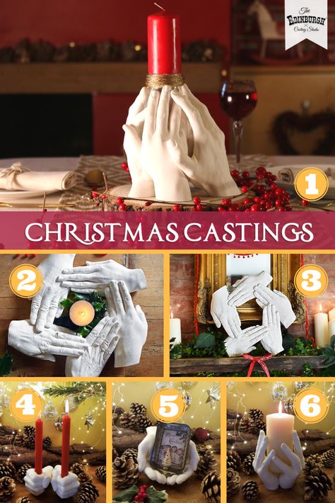 Our hand casting kits can be used creatively to add a personal touch to Christmas decorations! Please enjoy our gallery of hand casted festive decor inspiration. Which idea would you like to try? Hand Casting Ideas Family, Hand Casting Ideas, Concrete Hands, 3d Casting, Plaster Casting, Girls Night Crafts, Baby Cast, Hand Casting, Clay Christmas Decorations