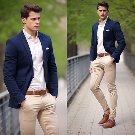 Men Blazer Outfit Formal, Semiformal Outfit Hombre, Outfit Pantalon Beige Hombre, Formal Blazer Outfits Men, Mens Blazer Style Fashion Ideas, Outfit Semiformal Hombre, Blazer Hombre Casual, Outfit Pantalon Beige, Formal Blazer Outfits