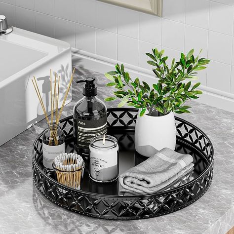 Bathroom Counter Tray, Guest Bathroom Essentials, Bathroom Tray Decor, Tray For Bathroom, Bathroom Counter Decor, Bathroom Vanity Tray, Countertop Organizer, Counter Decor, Black Vanity