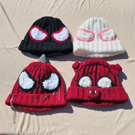 Crochet Hats Spiderman, Spiderman Gloves Crochet, Spider Man Beanie Crochet Free Pattern, Spider Punk Crochet Beanie, What Do You Need To Crochet, Spider Man Beanie Crochet Pattern Grid, Spiderman Crochet Ideas, Spiderman Beanie Crochet Pattern, Spider Man Crochet Hat