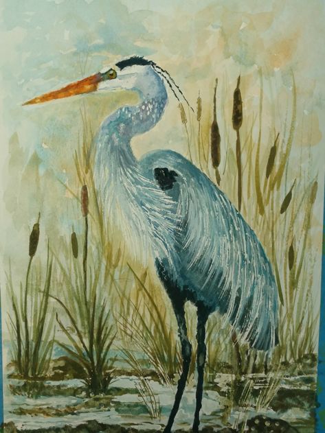 "Oscar" Heron  9x12  Watercolor Lorna Deininger Grand Island FL   ***Original Artist credits:  James Williamson Seed Art, Heron Art, Art Exhibits, Lake Painting, River Art, Art Exhibit, Island Art, Blue Heron, Arte Animal