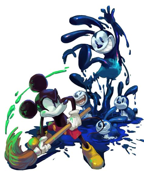 Epic Mickey 2, Disney Epic Mickey, Epic Mickey, Oswald The Lucky Rabbit, Mickey Mouse Art, Lucky Rabbit, Mickey Mouse Cartoon, Art Characters, Old Cartoons