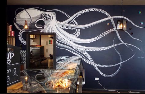 Octopus Mural, Bathroom Wall Mural, Liverpool Waterfront, Chalkboard Wall Bedroom, Giant Octopus, Unique Murals, Octopus Wall Art, Architecture Elevation, Octopus Design