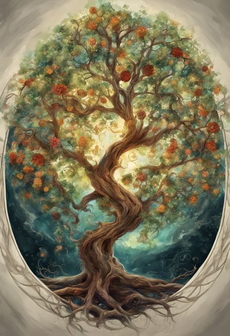 Tree of Life Digital Painting Art Print Ancient Tree Art, Mystical Tree Art, Tree With Roots Painting, Detailed Tree Drawing, Tree Of Life Acrylic Painting, Family Tree Painting Ideas, Interconnectedness Art, Tree Art Ideas, Tree Of Life Mural