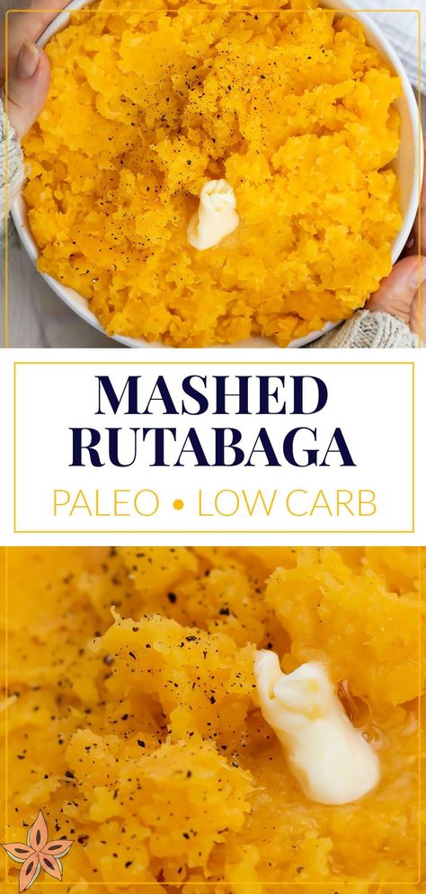 Also known as Mashed Swede, there are just 3 ingredients in this easy Mashed Rutabaga recipe making it absolutely fool-proof. It's perfect for Robert Burn's Night, St. Andrew's Day or anytime you need a low carb side dish recipe, this Mashed turnip recipe is so quick and easy to make! It's also AIP, vegan and keto friendly, and easily adaptable for whole30 and paleo diets. Make Ahead Turnips, Recipe For Rutabagas, Yellow Turnip Recipes, Mashed Turnip Recipes Thanksgiving, Turnip Bottom Recipes, Vegan Turnip Recipes, Thanksgiving Turnips, Rutabaga Casserole Recipes, Turnip Mashed Recipes