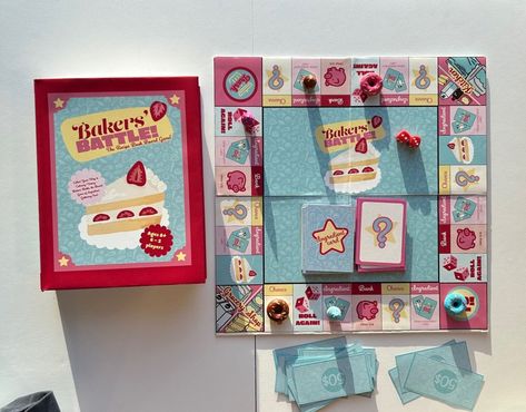 Board game design - Bakers’ Battle no Behance Board Game Box Diy, Board Game Inspiration, Cute Board Games, Board Game Design Illustration, Board Game Graphic Design, Board Games Design, Aesthetic Board Games, Board Game Design Ideas, Board Game Illustration