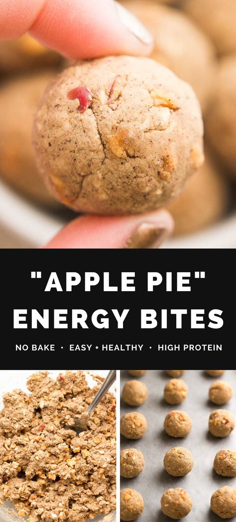 Apple Energy Bites, Protein Bites Recipe With Protein Powder, No Oats Energy Balls, Energy Balls No Nuts Protein Bites, High Protein No Bake Energy Balls, Apple Sauce Protein Balls, Apple Pie Protein Balls, Apple Pie Energy Balls, Healthy Protein Balls For Diabetics