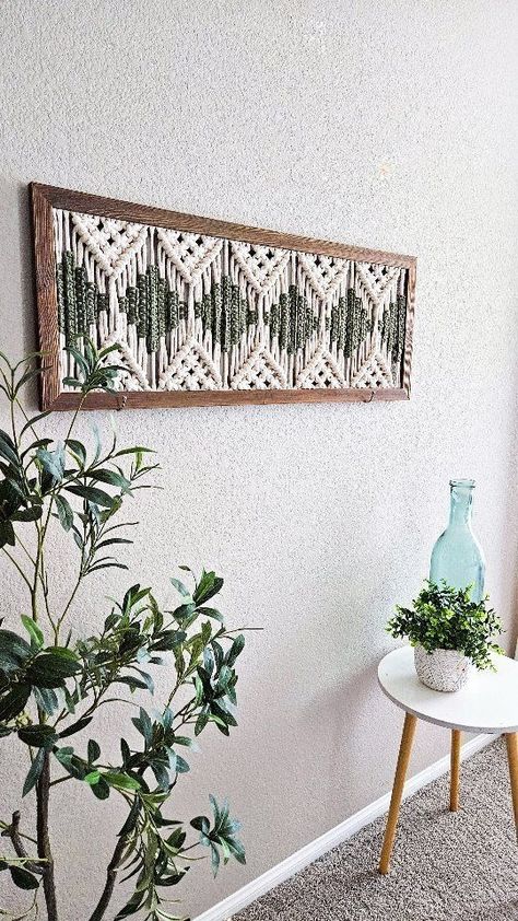 Framed Macrame Wall Art, Useful Macrame Projects, Framed Macrame, 3d Macrame, Macrame Frame, Macrame Interior, Macrame Items, Macrame Designs, Wall Macrame