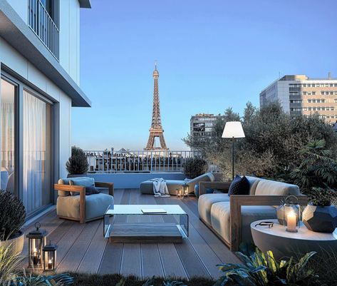 Penthouse Apartment Terraces, Paris Rooftop Apartment, Penthouse In Paris, Large Apartment Balcony, Paris Luxury Apartment, Paris Penthouse, France Apartment, Paris Apartment Interiors, Apartments In Paris