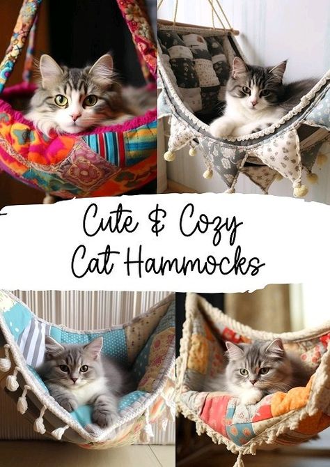 Dishfunctional Designs: Because Every Cat Should Have A Hammock! Diy Cat Hammock For Cage, Diy Sewing Cat Toys, Cat Hammocks Diy, Window Seat For Cats, Kitten Setup Ideas, Fleece Cat Bed Diy, How To Make A Cat Hammock, Diy Pet Bed Kitty, Cute Cat Corner Ideas