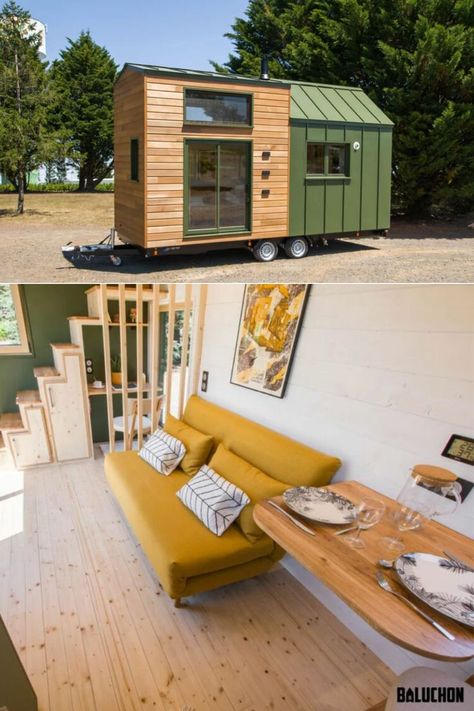 Baluchon  New Tiny House Stationary Tiny House, French Tiny House, Tiny House With Office, Office Under The Stairs, 20 Ft Tiny House, House With Office, Minimal Tiny House, Tiny House Office, Trailer Office