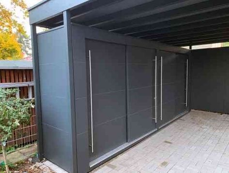 Carport With Privacy Wall, Carport Addition, Bicycle Storage Shed, Carport Modern, Building A Carport, Modern Carport, Carport With Storage, Carport Plans, Carport Sheds