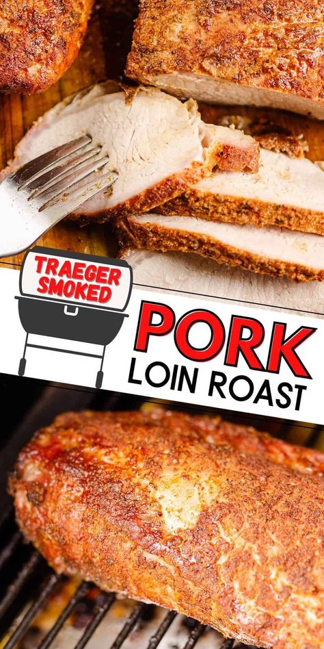 This easy Traeger Smoked Pork Loin Roast made on your wood pellet grill, is a juicy and tender piece of meat with only 3 simple ingredients! Smoked Pork Top Loin Roast, Smoked Pork Loin Roast, Pressure Cooker Pork Tenderloin, Smoked Pork Roast, Smoked Pork Loin Recipes, Traeger Cooking, Grilled Pork Loin, Summer Grill, Traeger Grill Recipes