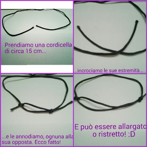 Come creare un nodo scorrevole per collane e braccialetti (metodo semplificato) – blogdiunalicealetimida Paracord Tutorial, Photo Pattern, Jewelry Knots, Sliding Knot, String Bracelet, Bijoux Diy, Braided Bracelets, Knitting Designs, Rectangle Glass