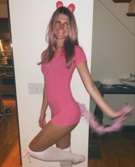 Pink Panther Halloween Costume Women, Pink Panther And Inspector Costume, Pink Panther Outfit, Pink Panther Costume Women, Halloween Costumes Pink Dress, Pink Hair Costume Ideas Halloween, Pink Hair Costume Ideas, Pink Hair Halloween Costume Ideas, Pink Hair Halloween Costume