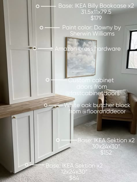 DIY Ikea Office Built Ins ✨ | Gallery posted by Lauren Burke | Lemon8 Neutral Office Built Ins, Built In Cabinets Paint Ideas, Ikea Office Cabinets Built Ins, Home Office Ideas Ikea Hacks, Ikea Faux Built In, Narrow Office Built Ins, Ikea Diy Cabinets, Toy Storage Built In Cabinets, Diy Playroom Built Ins