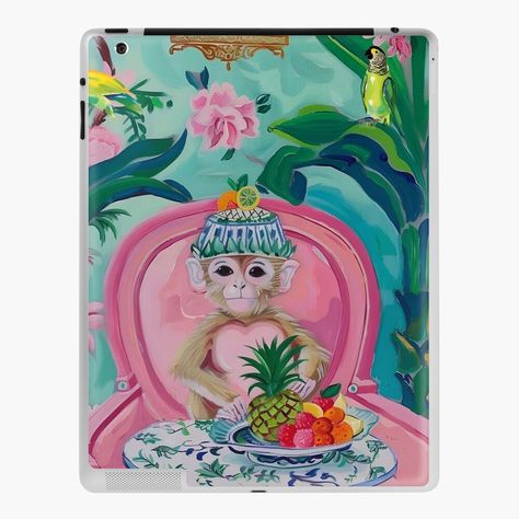 Get my art printed on awesome products. Support me at Redbubble #RBandME: https://www.redbubble.com/i/ipad-skin/Chinoiserie-monkey-and-fruit-basket-by-SophieClimaArt/163897872.MHP6F?asc=u Monkey Chinoiserie, Safari Decor Living Room, Modern British Colonial, Fruit Bowl Art, Watercolor Chinoiserie, Chinoiserie Living Room, Grandmillennial Decor, Preppy Chic Style, Chinoiserie Prints