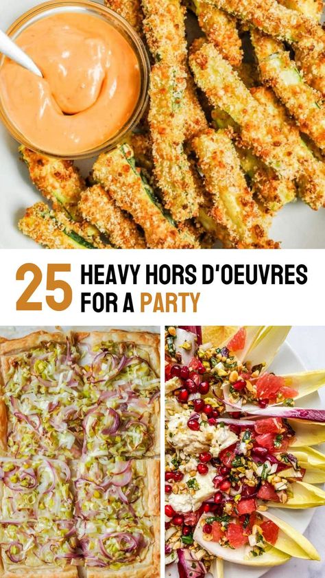 Heavy appetizers graphic. Easy Heavy Appetizers, Holiday Cocktail Party Appetizers, Cocktail Food Appetizers, Fancy Party Appetizers, Fun Easy Appetizers, Party Main Dish, Nye Appetizers, Party Food Menu, Cocktail Party Appetizers