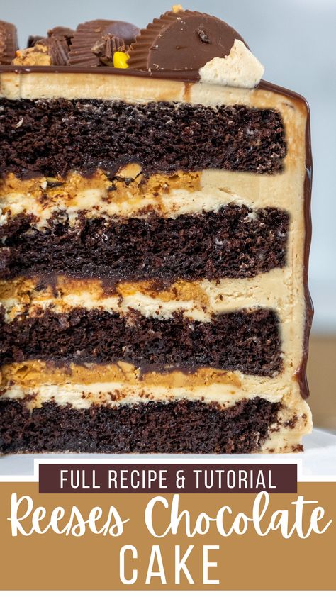 Reese’s Peanut Butter Cake Recipe, Cake With Reeses Peanut Butter Cups, Resees Chocolate Peanut Butter Cake, Reece’s Peanut Butter Cake, Reese's Birthday Cake, Reese’s Chocolate Cake, Reeses Peanut Butter Cake Recipe, Reese Cake Birthday, Reeses Cake Ideas