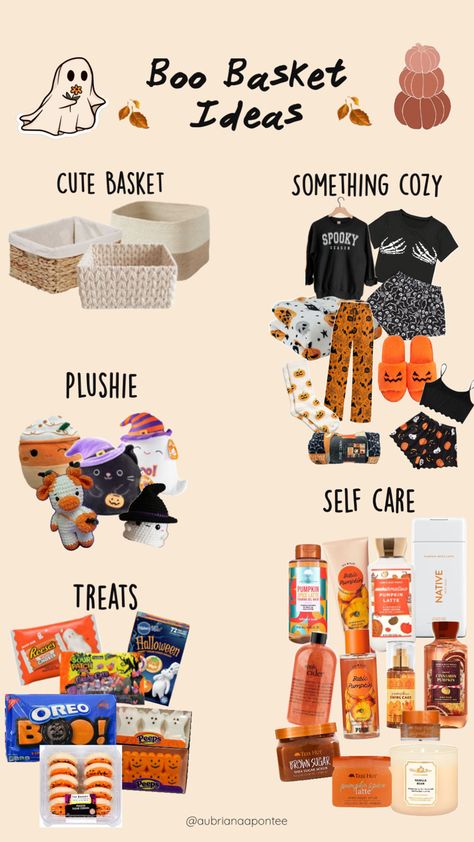 Boo Halloween basket Boo Basket Ideas For Girlfriend, Boo Basket Ideas For Best Friend, Fall Basket Ideas, Boo Basket Ideas, Auction Gift Basket Ideas, Thanksgiving Baskets, Halloween Sleepover, Fall Gift Baskets, Couple Crafts