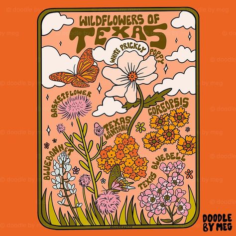 Wildflowers of Texas, Utah, and Vermont 🌸🌻🌷🌼✨I love these all so much and Texas was the second state I did and look how far the collection… | Instagram Austin Texas Illustration, Texas Flowers, Texas Wildflowers, Texas Illustration, Spring Texas, Wildflower Drawing, Texas Bluebonnets, Texas Art, White Poppy