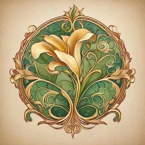 Art Nouveau Flowers Illustration, Fiori Art Deco, Fleurs Art Nouveau, Motifs Art Nouveau, Nouveau Tattoo, Design Art Nouveau, Muster Tattoos, Motif Art Deco, Art Nouveau Illustration