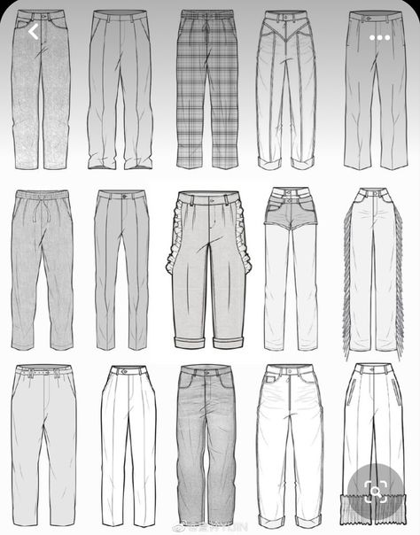 Model For Designing Clothes Drawing, Drawing Pants Men, Pant Sketch, Drawing Clothes Outfits Sketch, Pants Drawing Reference, Design Sketches Fashion, Line Art Fashion, Sketches Fashion, Fashion Figure Drawing