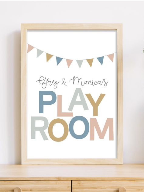 Kids Name Wall Art, Playroom Pictures, Custom Playroom, Kids Art Space, Colorful Playroom, Happy Room, Montessori Playroom, Playroom Signs, Playroom Wall Decor