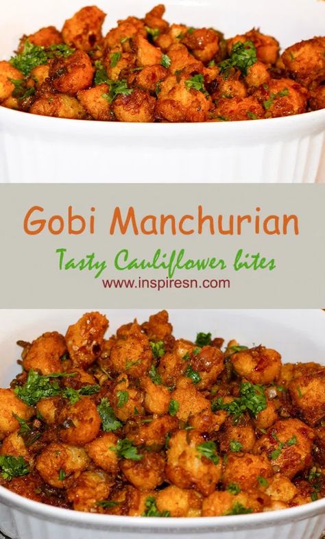 Gobi Manchurian dry ( Crispy Cauliflower Manchurian) - InspiresN Manchurian Recipes, Fried Cauliflower Bites, Cauliflower Manchurian, Manchurian Dry, Deep Fried Cauliflower, Chicken Manchurian, Tasty Cauliflower, Gobi Manchurian, Vegetarian Starters