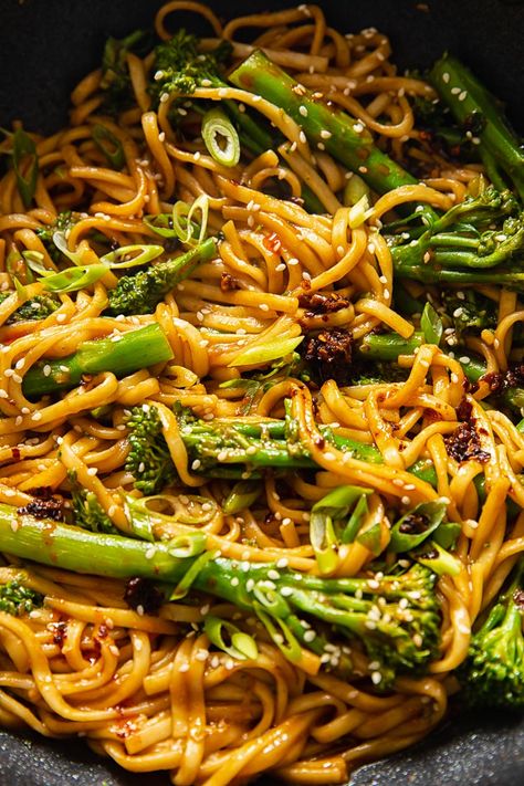 Miso Noodles with Tenderstem Broccoli Broccoli Tofu Noodles, Garlic Miso Noodles, Vegan Recipes Noodles, Miso Sesame Noodles, Miso Rice Noodles, Miso Noodles Stir Fry, Chicken Soba Noodles Stir Fry, Miso Soup Noodles, Miso Soba Noodles