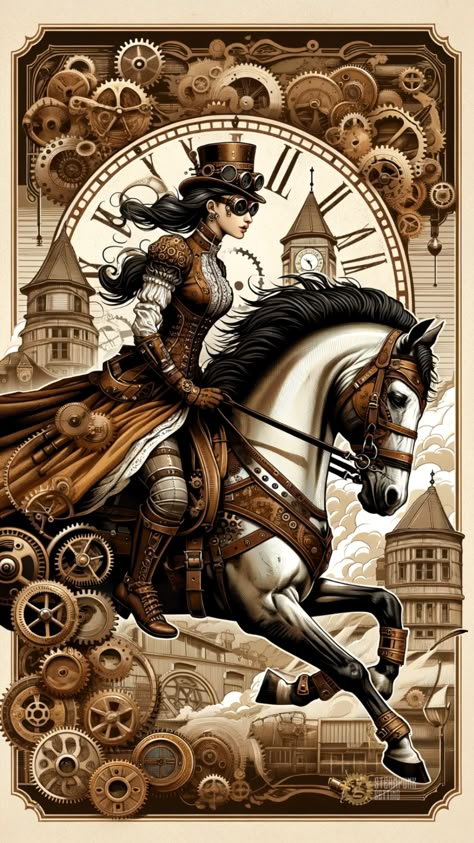 Adventurous journey through a fantastical world on a steampunk decorated equine companion. This woman with her horse understands how to live. Steampunk Horse Art, Horse Phone Wallpaper, Lady Mechanica, Steampunk Horse, Woman And Horse, Steampunk Kids, Punk Symbols, Steampunk Printables, Steampunk Wallpaper