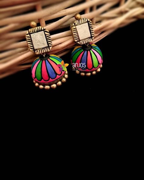 Anjos fashions on Instagram: “Multicoloured Jhumka For Diwali Special!!! Status: Sold(can be made on order) Customization on colours /design /size can be done.. To…” Terracotta Jewellery Making, Terracotta Earrings, Diwali Special, Terracotta Jewellery, Diy Clay Crafts, Coimbatore, Diy Clay, Jewellery Collection, Jewellery Making