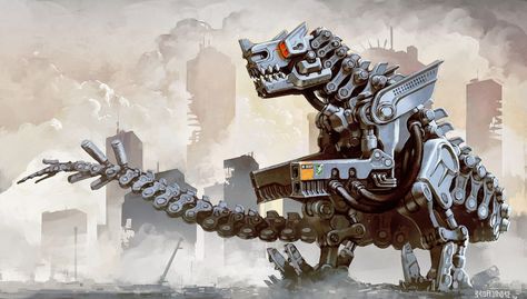 The Best Mecha Kaiju Ever. That Is All. Mecha Dinosaur, Mecha Kaiju, Robot Dinosaur, Robot Monster, Mechanical Animals, Conceptual Artwork, Mech Robot, Robot Animal, Kaiju Monsters