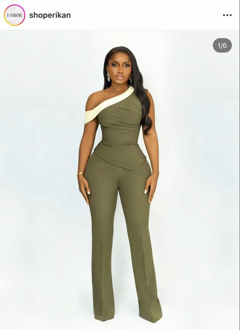 African Inspired Work Outfit, Cooperate Two Piece Outfits, Brown Corporate Outfit, Corporate Jumpsuit Work Outfits, Matriculation Outfit Ideas Nigeria, Induction Outfit Ideas, Convocation Outfit Graduation Classy, Induction Ceremony Outfit, Green Jumpsuit Outfit Casual