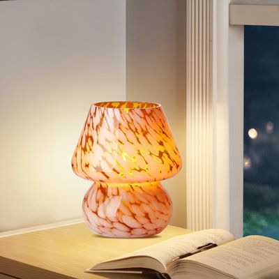 Mushroom Lamp, Glass Mushroom Bedside Table Lamps Purple Translucent Murano Vintage Style Striped Small Nightstand Desklamp Swirl Light for Home Decor, Dining, Living, Bedroom, Gift. Finish: Brown | Rosdorf Park Haslom Glass Table Lamp Glass in Brown | 7.25 H x 5.75 W x 5.75 D in | Wayfair Orange Mushroom Lamp, Bedroom Bedside Lamps, Orange Lamp, Butler Table, Funky Lamps, Table Lamp Glass, Farmhouse Lamps, Small Nightstand, Chicago Apartment