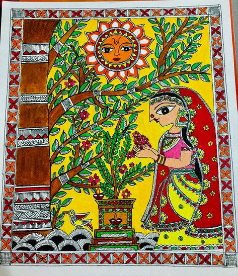 Madhubani Wedding, Madhubani Designs, Saraswati Mata, Mithila Painting, Warli Painting, Jazz Cat, Madhubani Paintings, Venice Painting, Indian Arts