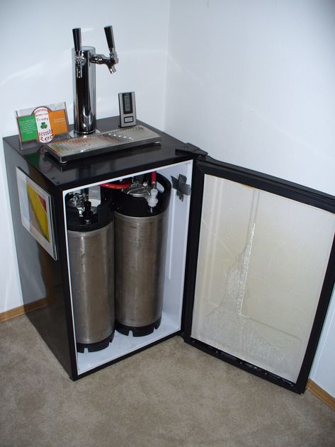 finished  Board: Man Cave Ideas #mancave #mancavedecor #mancaves #mancavestuff #mancavestyle #mancaveideas Bar With Kegerator, Diy Kegerator, Cubby Makeover, Beer Keg Ideas, Kegerator Cabinet, Kegerator Bar, Kegerator Diy, Fridge Diy, Beer Fridge