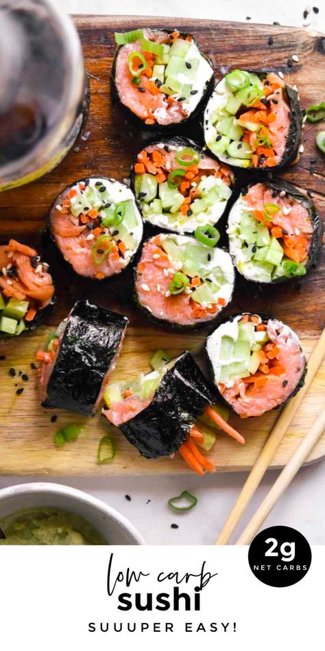 *NEW* Sushi is one of the easier low carb fish recipes - there is almost no prep and it’s great when hosting or as an addition to your cache of low carb lunch ideas. #lowcarbsushi #ketosushi #sushi #keto #lowcarb Low Carb Fish Recipes, Low Carb Lunch Ideas, Keto Sushi, Low Carb Sushi, Low Carb Rice, Keto Quiche, Sushi Roll Recipes, Keto Easy, Medicine Tips