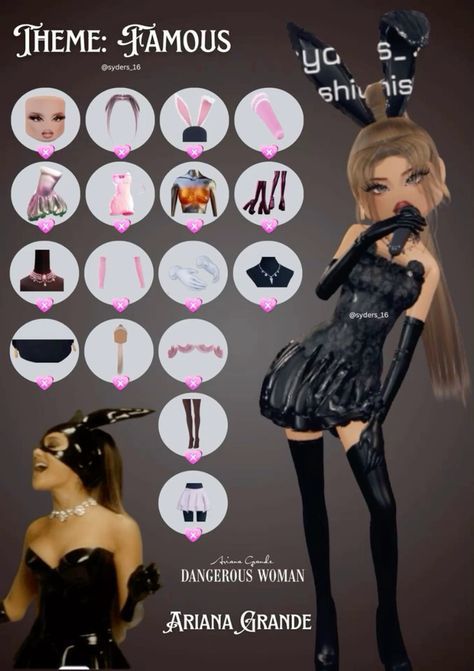 Dress To Impress Brown Hair Code, Dti Outfits Ideas Celebrity, Famous People Dress To Impress, Arianna Grande Outfit Dress To Impress, Dress To Impress Outfit Theme Celebrity Look Alike, Dti Outfits Ideas Celebrity Event, Nobody Is Going To See Me Dti Outfit, Famous Dti Theme, All The Dress To Impress Themes