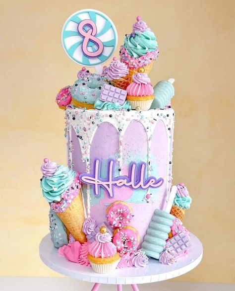 Cakesicle Tutorial, Sixth Birthday Cake, Number Topper, Baking Cakes Ideas, Daisy Cupcakes, Baked Donut, Candyland Cake, 8th Birthday Cake, Candy Birthday Cakes