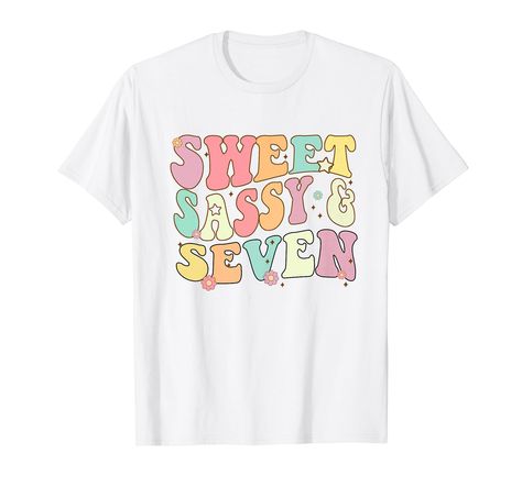 PRICES MAY VARY. Sweet Sassy and Seven Birthday shirt. Groovy Mindset Positive Retro 7th Birthday Girl Outfit. Great for that little girl who is just a cute flower toddler. Get this rainbow hippie inspired 70s style birthday for a sixth bday. 70s groovy birthday party decorations for little big sister girls born in 2016 and turning 7 years old. Great birthday gift for your princess, girl, daughter, granddaughter, godchild or niece to celebrate 7th bday party. Lightweight, Classic fit, Double-nee Sweet Sassy And Seven Birthday, Seven Birthday Shirt, Two Birthday Shirt, Groovy Birthday Party, Groovy Shirt, Two Birthday, Groovy Birthday, Hippie Party, Retro 7