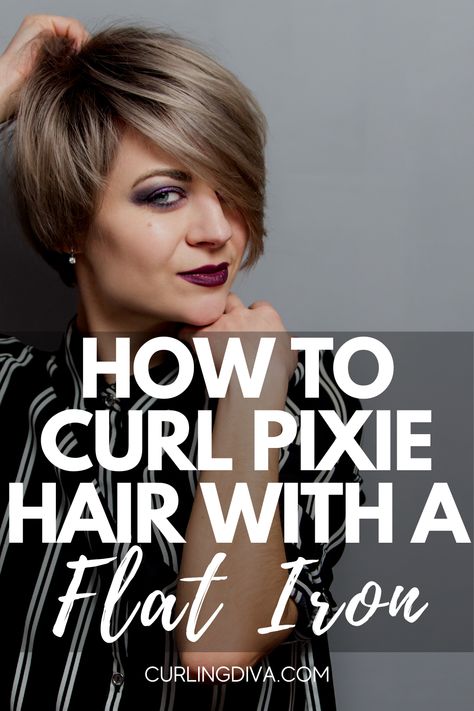 Curl Pixie Hair, Flat Iron Short Hair, Curled Pixie Cut, Fixing Short Hair, Curled Pixie, Kaley Cuoco Short Hair, Really Short Hair, How To Curl Short Hair, Short Hair Pixie Cuts