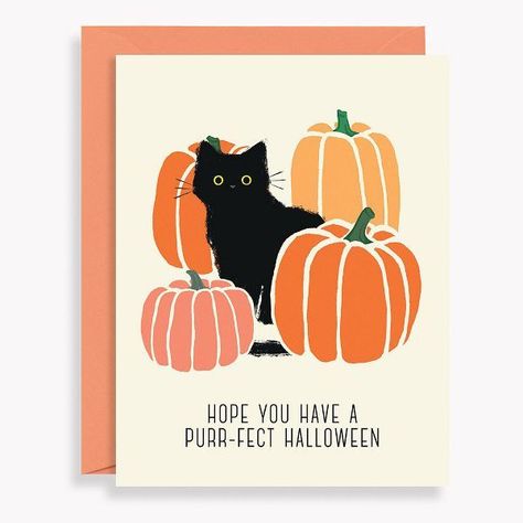 Send this cute card to a loved one to wish them a purr-fect Halloween! Features adorably illustrated black cat and pumpkins.Folded cardBlank insidePaired with matching envelopeDesigned by Paper Source Halloween Birthday Cards Funny, Fall Card Design, October Birthday Card Ideas, Happy Halloween Cards Printable, Easy Halloween Cards To Make, Fall Cards Handmade Simple, Halloween Birthday Card Ideas, Fall Birthday Card Ideas, Halloween Birthday Cards Handmade