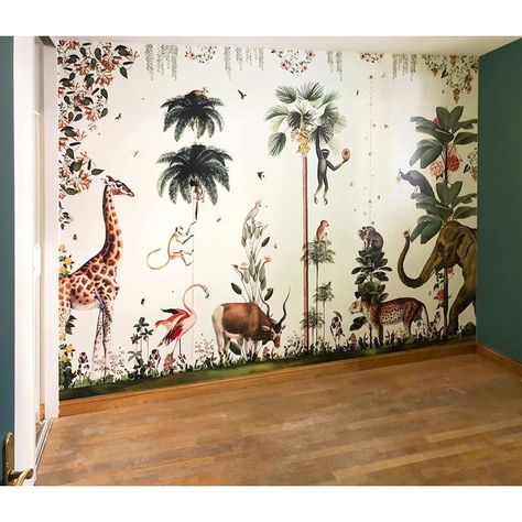 Kingdom Home (@kingdomhomedesign) • Instagram photos and videos Boys Safari Bedroom, Safari Bedroom, Essex House, Monkey Wallpaper, Wood Art Design, Animal Mural, Jungle Room, Accent Wall Ideas, Modern Monochrome