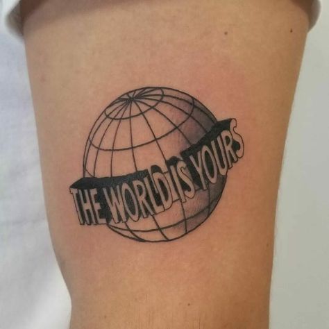 World Is Yours Tattoo, The World Is Yours Tattoo, Rocky Tattoo, Scarface Tattoo, Omerta Tattoo, Tattoo Inspiration Men, Back Of Shoulder Tattoo, Forearm Tattoo Women, Tattoo Stencil Outline