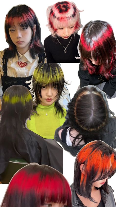 Halo Ring Hair Dye, Cool Hair Dye Patterns, Hair Cuts And Colors For 2024, Angel Halo Hair Dye, Unique Hair Dye Patterns, Layered Alternative Hair, Shine Line Hair, Dyed Hair Designs, Creative Colour Hair