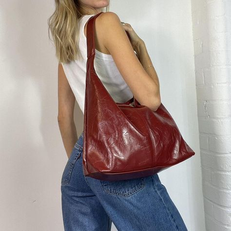 Burgundy hobo bag Red faux leather shoulder bag /... - Depop Vintage Red Shoulder Bag, Red Hobo Bag Outfit, Red Leather Purse Outfit, Red Slouchy Bag, Red Leather Bag Aesthetic, Red Leather Handbag, Vintage Hobo Bag, Red Hobo Bag, 90s Bags Vintage