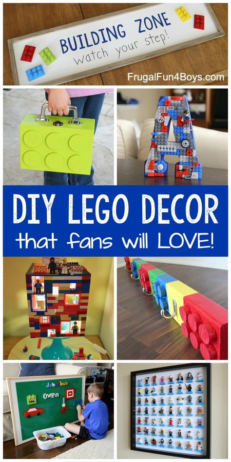 Awesome DIY LEGO Room Decor Projects - Fun LEGO crafts make awesome home decor. Kids bedroom ideas, playroom ideas, and more. Lego Playroom Decor, Diy Lego Wall Art, Lego Room Decor Ideas, Boys Lego Room Ideas Bedroom, Diy Lego Crafts, Diy Lego Room Decor, Lego Room Ideas Boys, Lego Decor Ideas, Lego Boys Bedroom Ideas