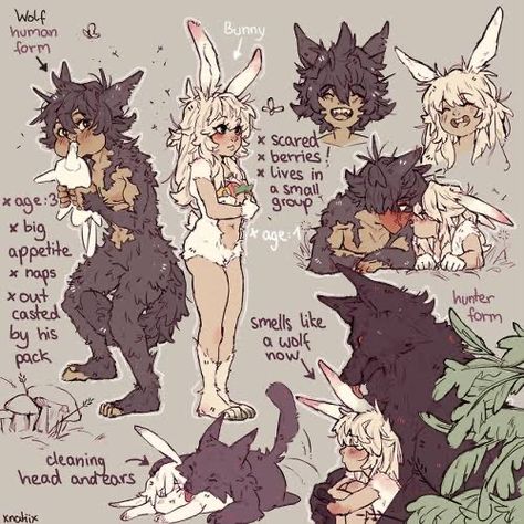 Bunny And Wolf, Dont Speak, Hybrid Art, 캐릭터 드로잉, Bunny Art, Fantasy Creatures Art, Dessin Adorable, Cute Art Styles, Sketchbook Art Inspiration