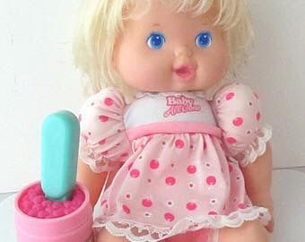 Baby All Gone, 90's girls will remember growing up with one of these, and the cherries disappearing off the spoon. Sally James, Argos Catalogue, 90s Kids Toys, 90s Dolls, 1990s Childhood, 1990s Toys, 90's Toys, Childhood Memories 90s, Kids Memories